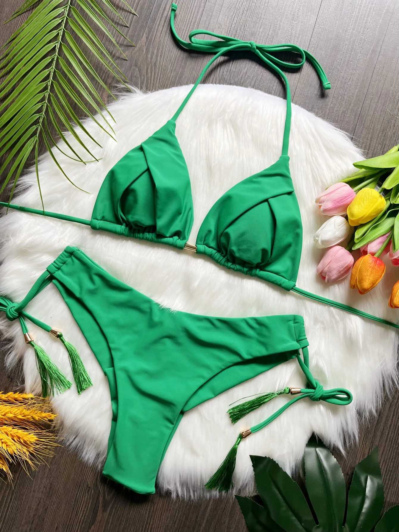 RUOTONSEPT sexy solid color bandage bikini set womens swimsuit two-piece triangular swimsuit Brazilian bikini swimsuitW241225