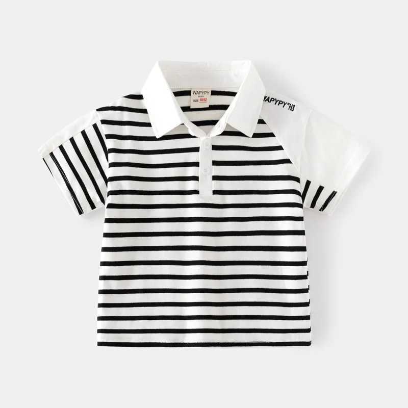 Kids Letter Embroidery Short Sleeve T-shirt Summer Boys Loose Striped Polo Shirt Color Block Breathable Cotton for Ages 3-8XJ241225