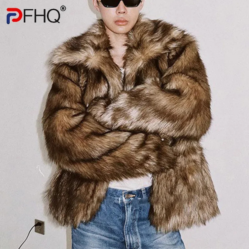 PFHQ Mens Fur Coat Autumn Winter Short Jacket Casual Warm Personalized 2025 Korea Male Tops 21Z8049 241225
