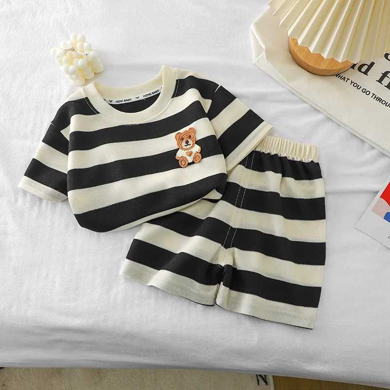 Clothing Sets Summer Baby Girls Clothes Stripe Knit T-shirts and Shorts 2 Pieces Set Kid Children Boy Casual Short Sleeve Top Bottom OutfitsY241225PVA