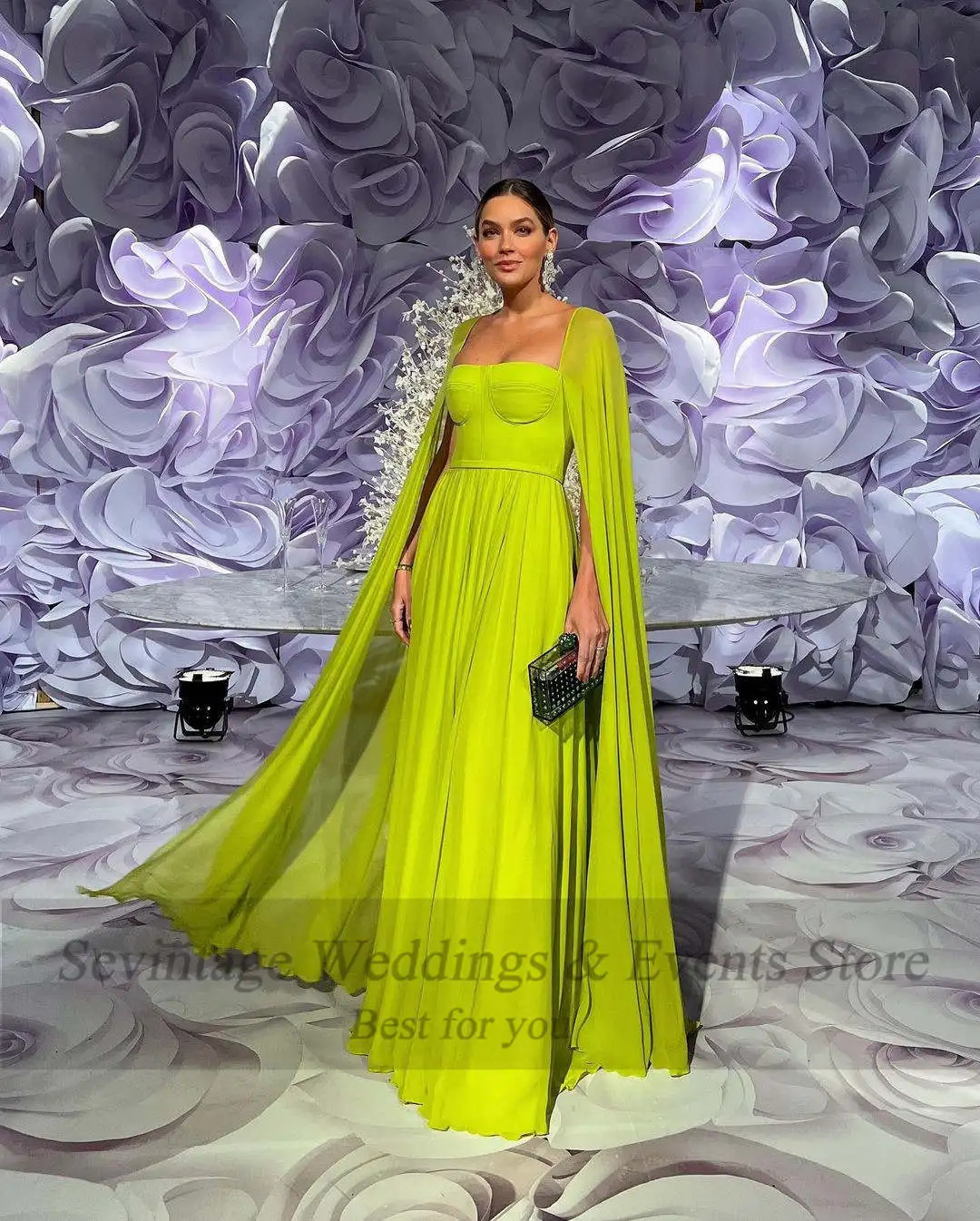 Customized A Line Mint Green Chiffon Formal Prom Gowns Women Long Cap Sleeves Evening Party Dresses Buttons Back Event Dress 241223
