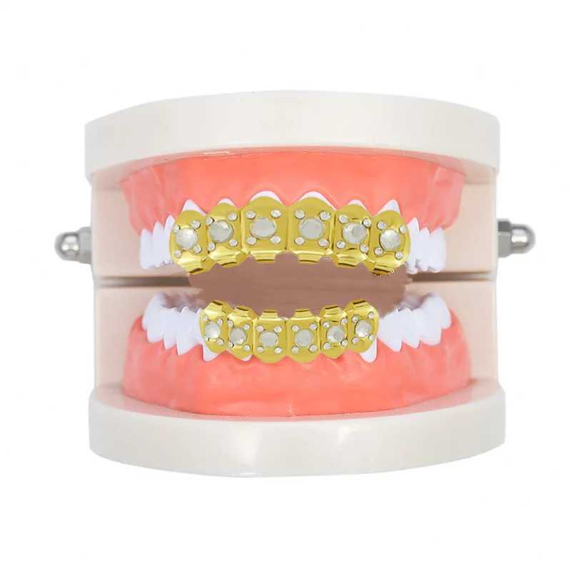 18k Gold Plated CZ Small Single Tooth Hip Hop Grill Halloween Teeth Grillz Cs Set For Christmas GiftXJ241225