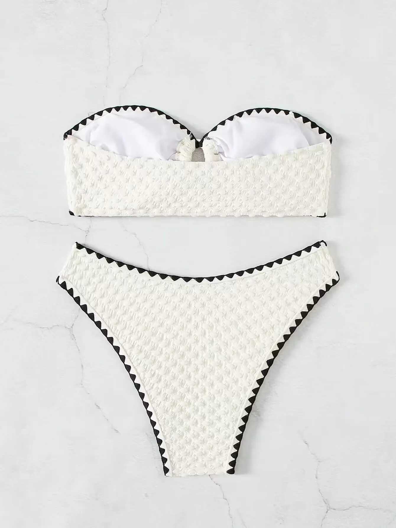 Swimsuit white 2-piece strapless womens swimsuit sexy Bandeau backless bikini set lace patchwork patch work swimsuit 2025 newW241225