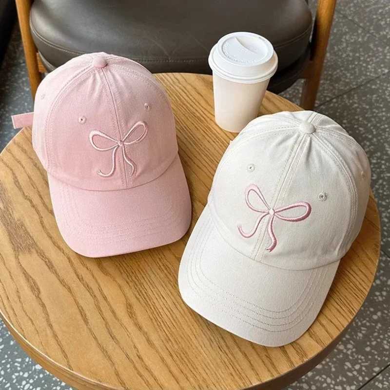 Korean Bow Baseball Hat Womens Y2K Pink Bow Embroidered Snap Cap Summer Adjustable Soft Top Toe Hat Gorilla W241225