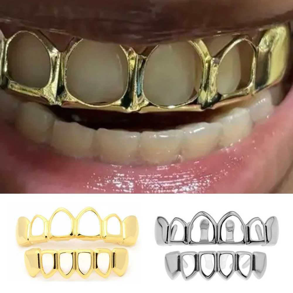 YOUNGX Classic Glossy Hollow Teeth Grillz Cs Gold Silver Black Color Tooth Grills For Women Men Jewelry Halloween GiftXJ241225