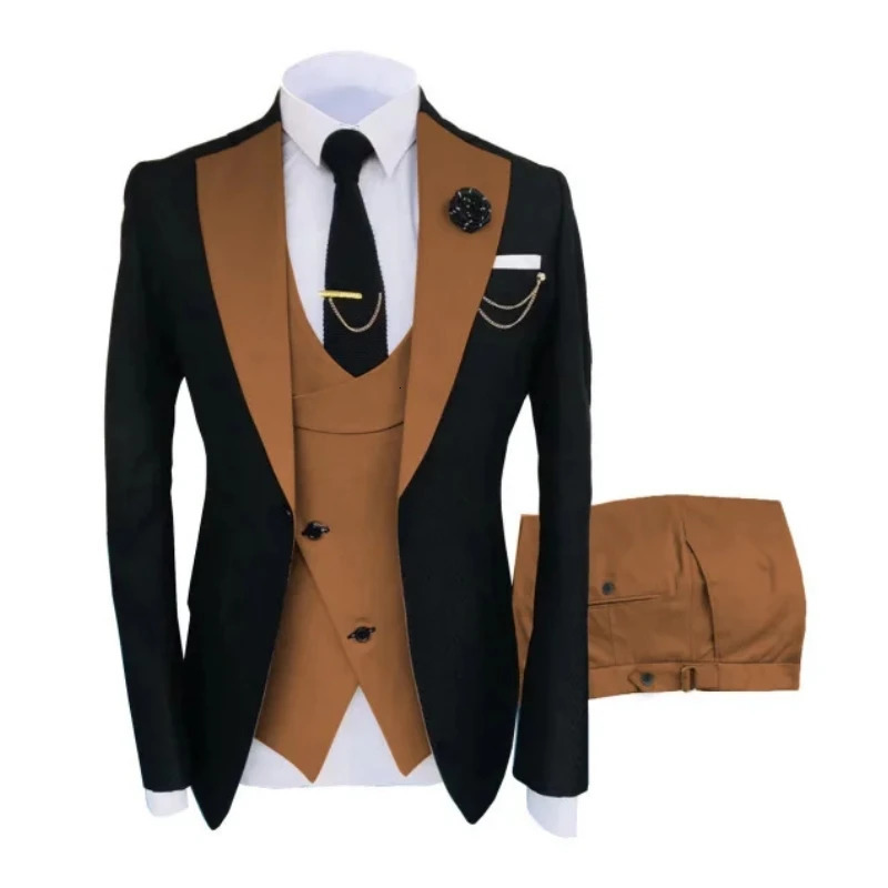 Men Suits 3 Pieces Tailored Man Groom Wedding Tuxedo Slim Fit Jacquard Twocolor Blazer Jacket Vest Pants Clothing 241225