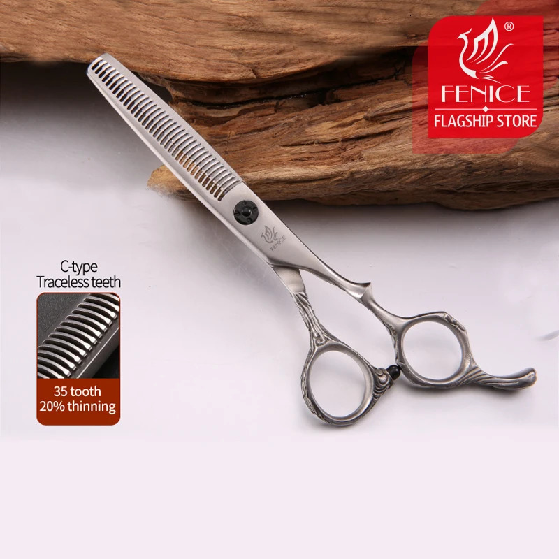 Fenice Professional Personality Handle 6 inch Hair Salon Sheers V-type Traceless Thinning Scissors Hairdressing Cutter 241225