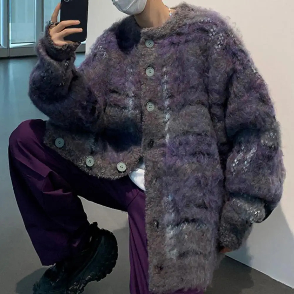 Street Style Sweater Retro American Style Knitwear Cardigan for Fall Winter Thick Elastic Sweater Coat with Long Sleeves Loose 241224