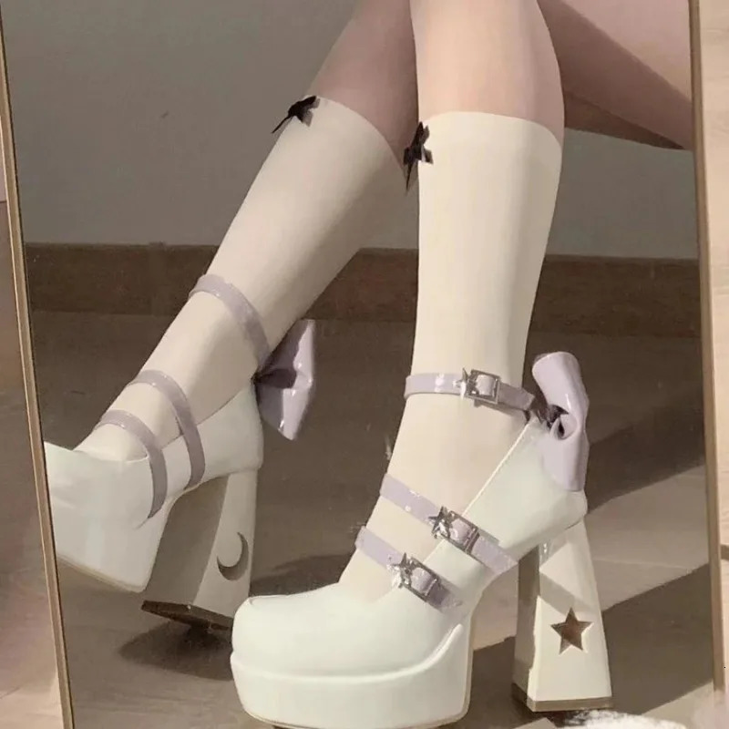 Spring Punk Thick Heel Mary Jane Lolita Shoes Woman Patent Leather Cosplay Shoes Y2k Chunky Platform High Heels Pumps 241225