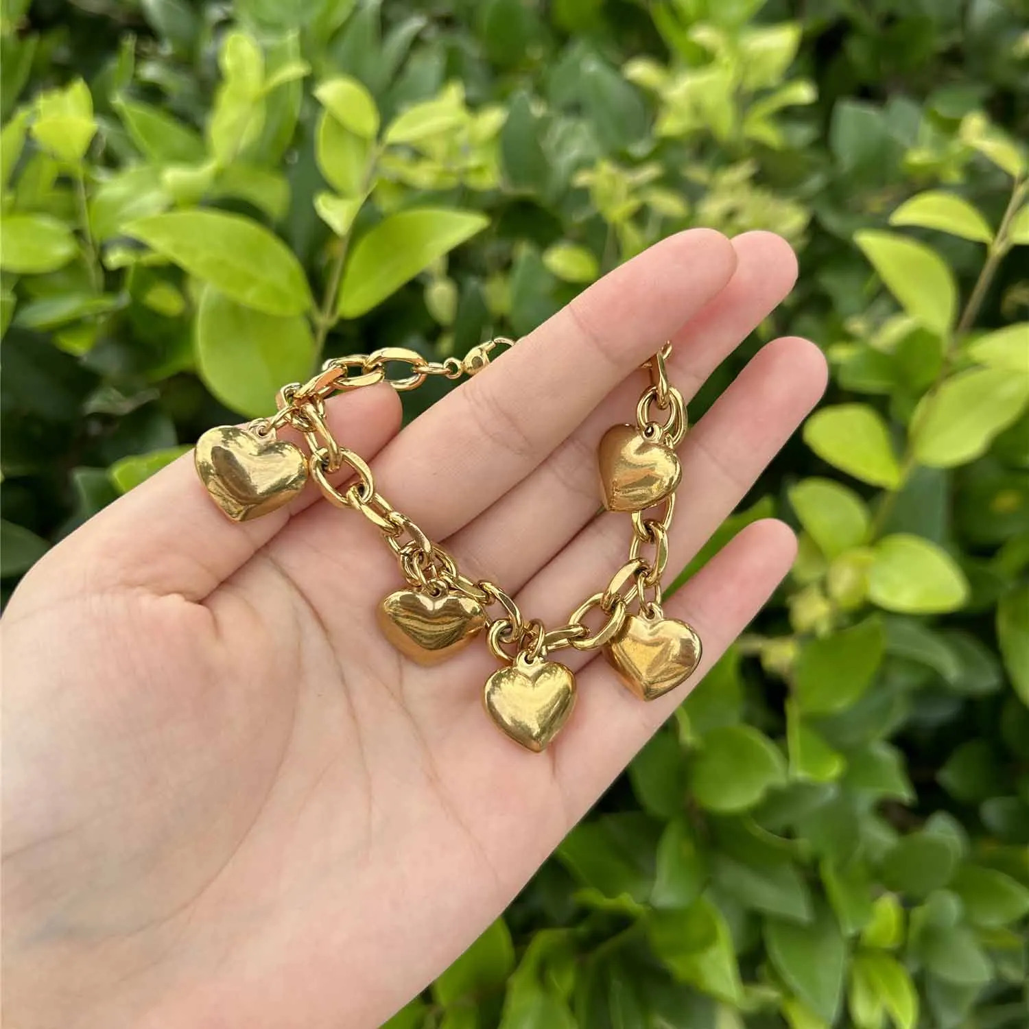 MisenBaBa Style Stainless Steel Thick Chain Tassel Heart Charm Bracelet For Women Fashion Jewelry Valentines day gift 241225