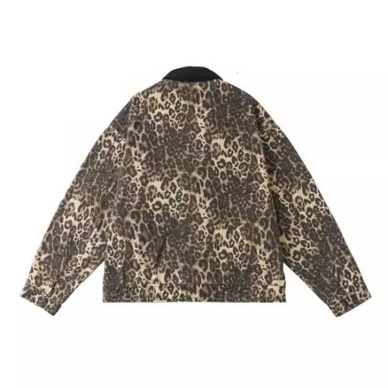 American leopard print handsome high street hip-hop zipper denim jackets women Y2K autumn winter trendy aesthetic couple jackets 241223