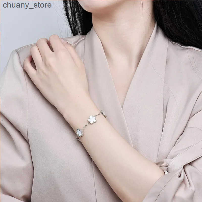 Chain 14K Gold Plated Five-leaf Clover Link s White Black Blue Gold Red Green Lucky s Jewelry Gifts Trendy for Women L240910