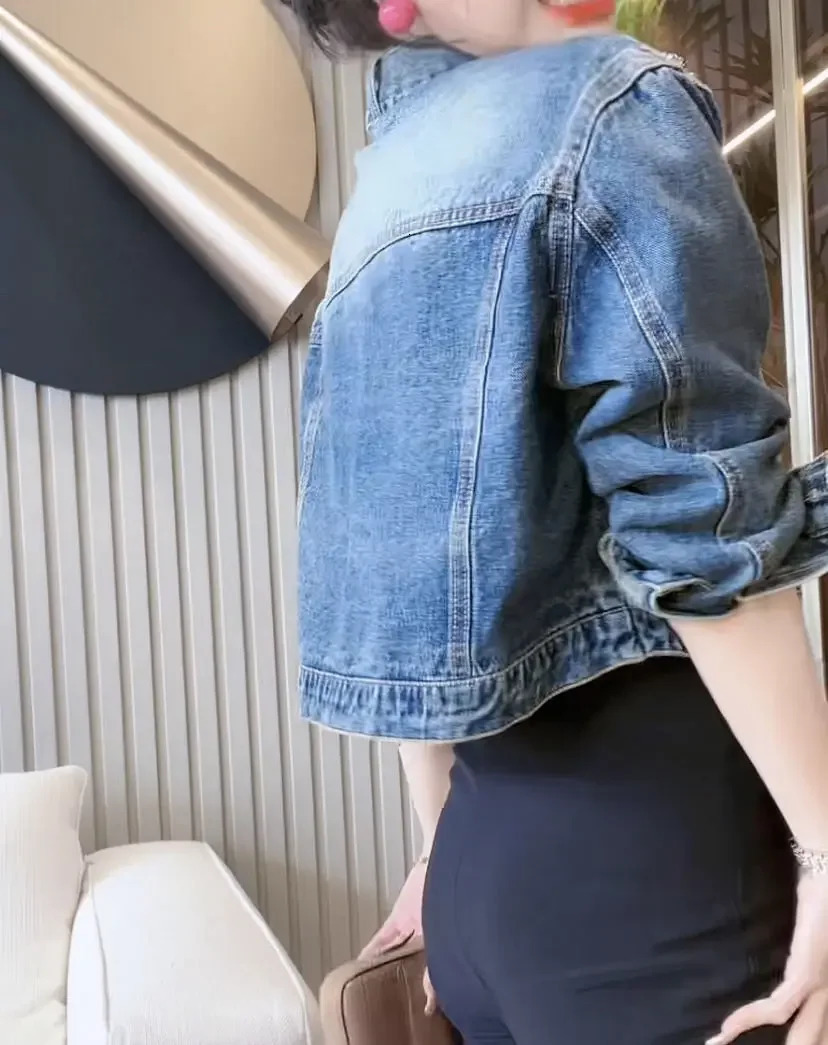 Cropped European Style Womens Denim Short Jacket Embroidery High-end Feel Super Chic Unique Spring Autumn 241223