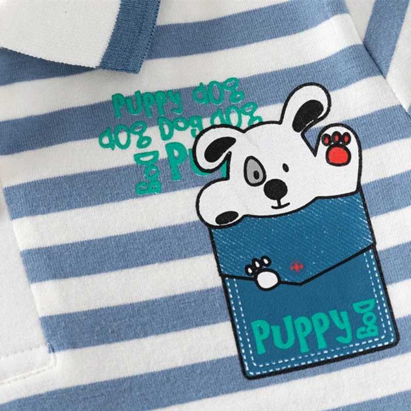Kids Printed Short Sleeve T-shirt Summer Boys Loose Contrast Striped Polo Shirt Children Breathable Cotton for Ages 3-8XJ241225