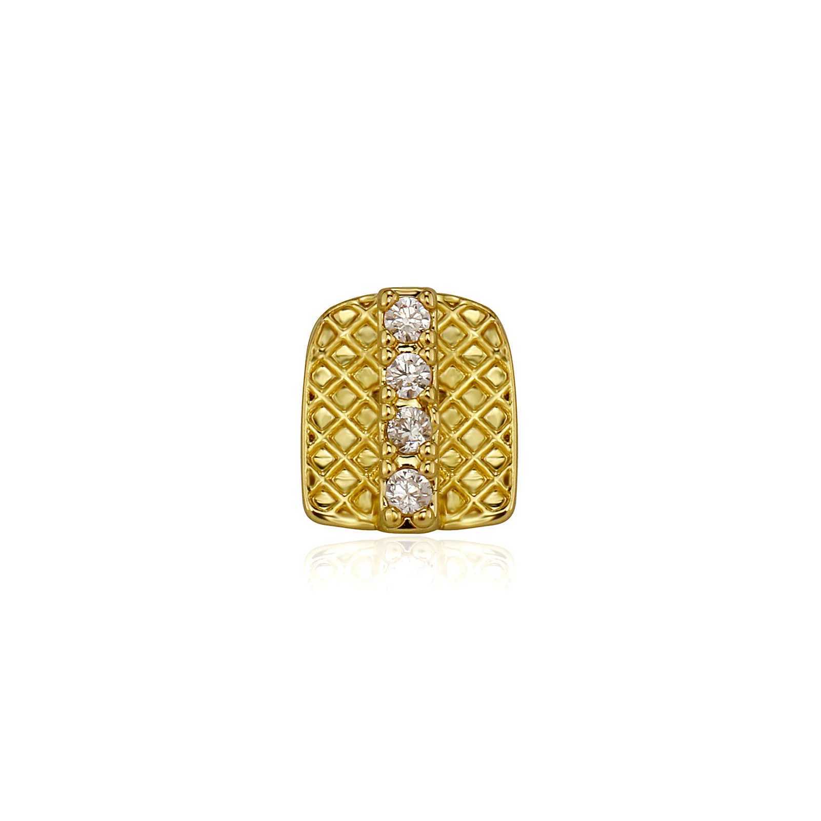 Single Vertical Bar Teeth Grillz Braces Hip Hop Hollow Tooth Cs Zircon Dental Grills For Women Men JewelryXJ241225