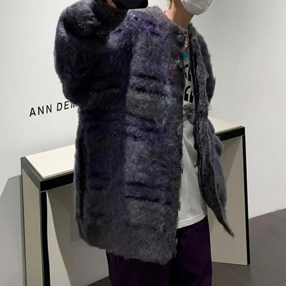 Street Style Sweater Retro American Style Knitwear Cardigan for Fall Winter Thick Elastic Sweater Coat with Long Sleeves Loose 241224