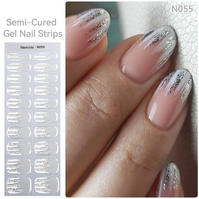 4pcs/set Gradient Jelly Semi Cured Gel Nail Strips Nude Pink Waterproof Nail Stickers Long Lasting Wrap Need Harden In UV Lamp 241225