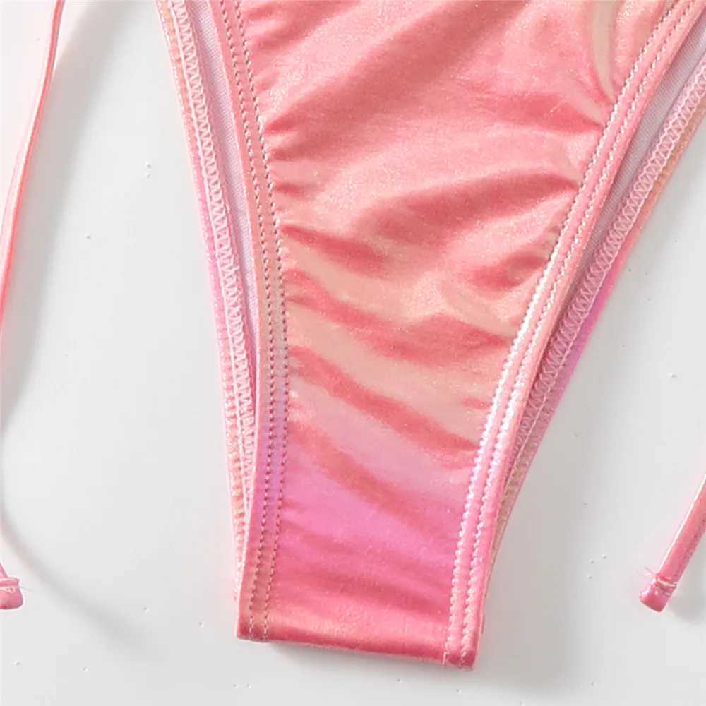 shiny swimsuit suspender mini bikini thong sexy swimsuit womens swimsuit mini triangLE bikini setW241225