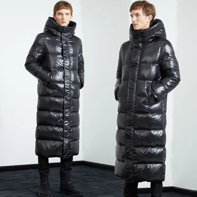 Fashion Black Long Parka Plus Size 3XL Mens Jacket 2023 Hooded Winter Coat Men Glossy Windproof Warm Outwear Streetwear 241225