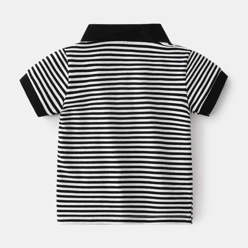 Kids Embroidered Dinosaur Short Sleeve T-shirt Summer Boys Loose Striped Polo Shirt Breathable Cotton for Ages 3-8XJ241225