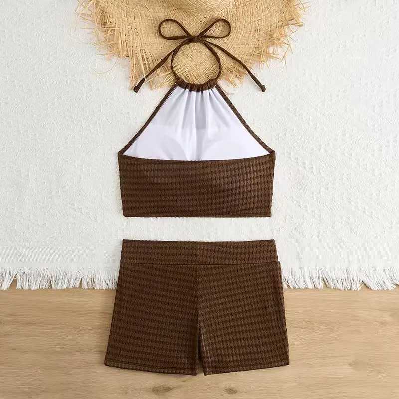 Sexy high waisted bikini 2025 womens high neck swimsuit womens swimsuit solid swimsuit summer swimsuitW241225