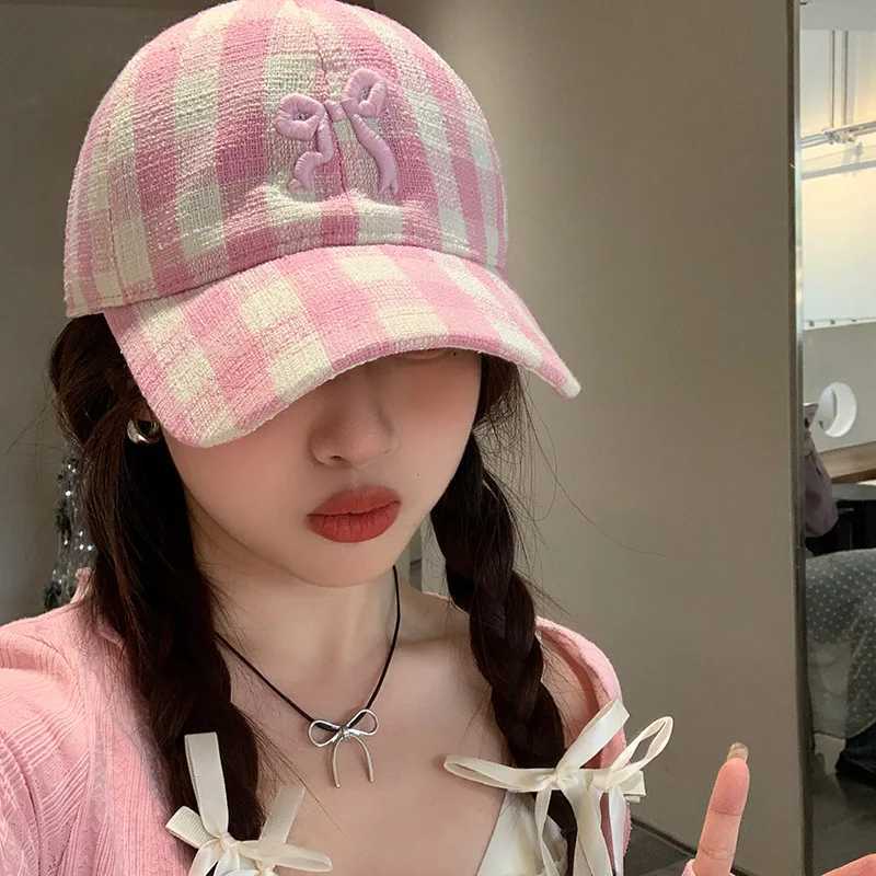 Korean bow flower embroidered baseball cap womens cute plum outdoor sun hat adjustable sports leather hat W241225
