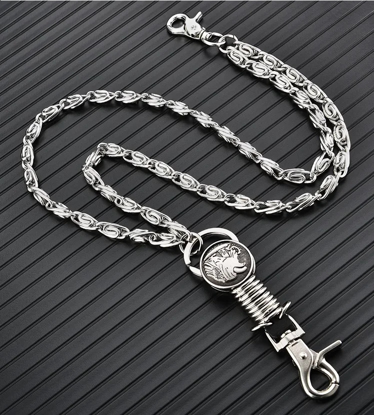 silver color Visual Heavy Rock Metal Hip Hop Gothic Rock Pants Trousers Jean Wallet Key Mens Waist Key Chain 241224ww