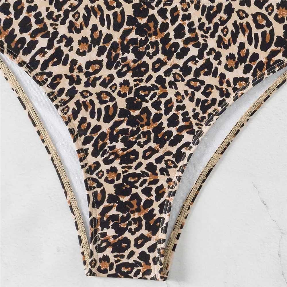 Leopard Print swimsuit Bandeau bikini set sexy swimsuit womens metal ring pleated swimsuit Brazilian bikini unprinted swimsuitW241225
