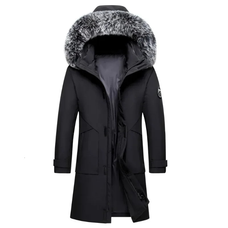 Mens Warm White Duck Down Hooded Jacket Parkas Multi Pockets Overcoat Male Winter Long Men Windproof Coats 241225