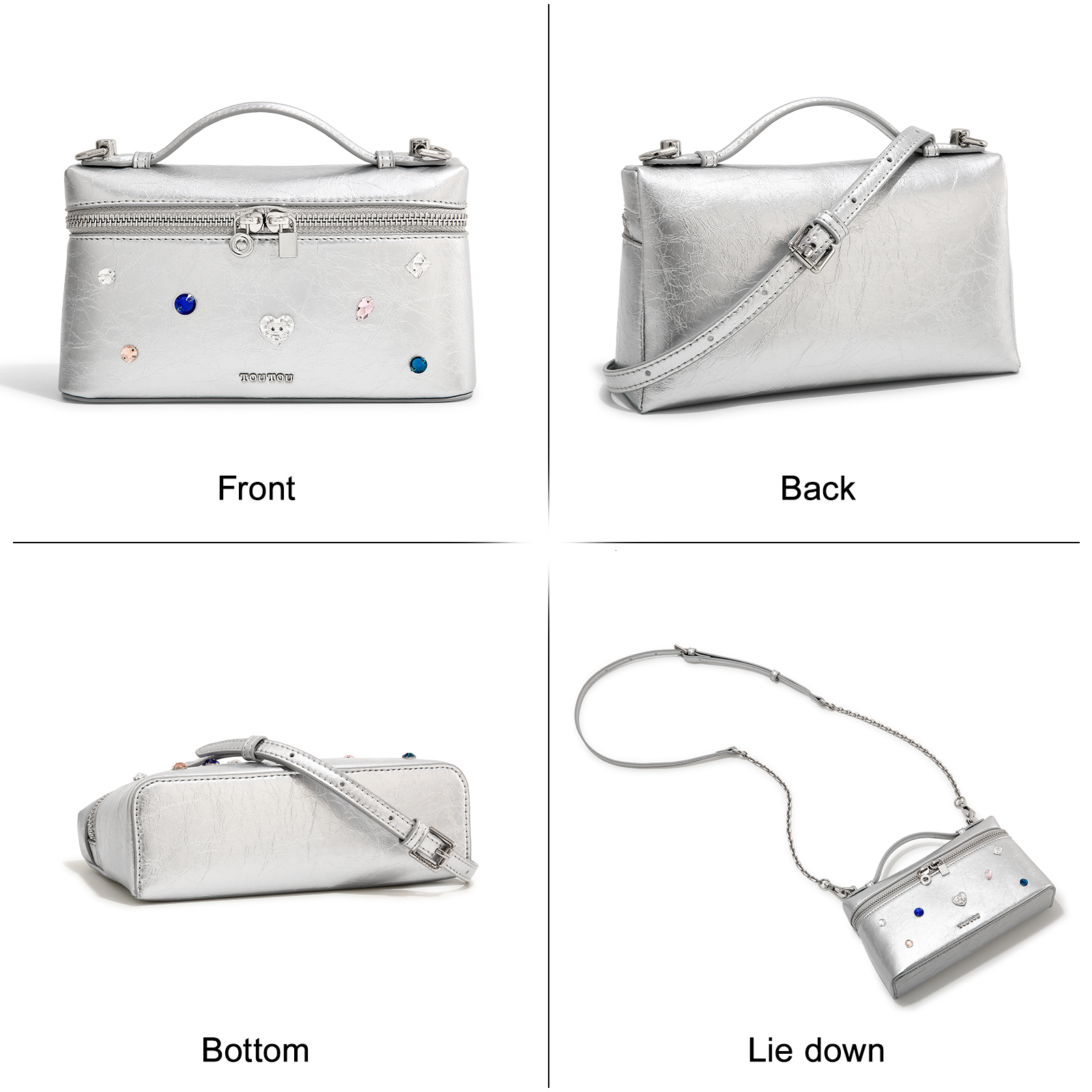 TOUTOU Jewel Embellished Box Bag, New Summer Sier Handbag, And Exquisite Shoulder Bag