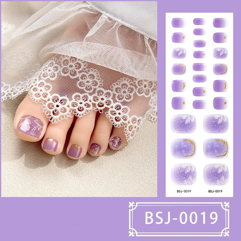 26 Strips Toe Gel Nail Sticker Hardens with UV Lamp Curing Gel Stickers Waterproof Korean Semi Cured Foot Gel Nail Art Wraps 241225
