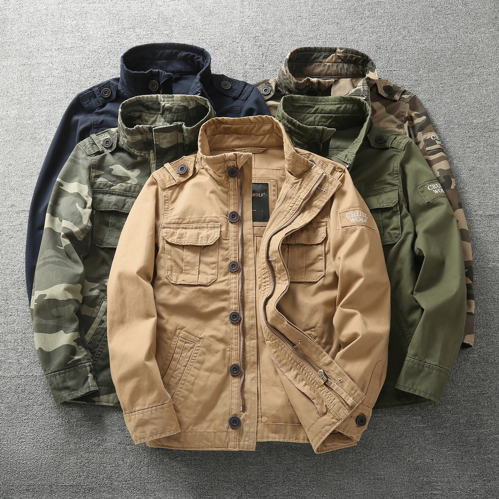Mens Autumn Casual Jacket Retro Camouflage MultiPockets Cowboy Jackets Fashion Outdoor Cargo Coats 241225
