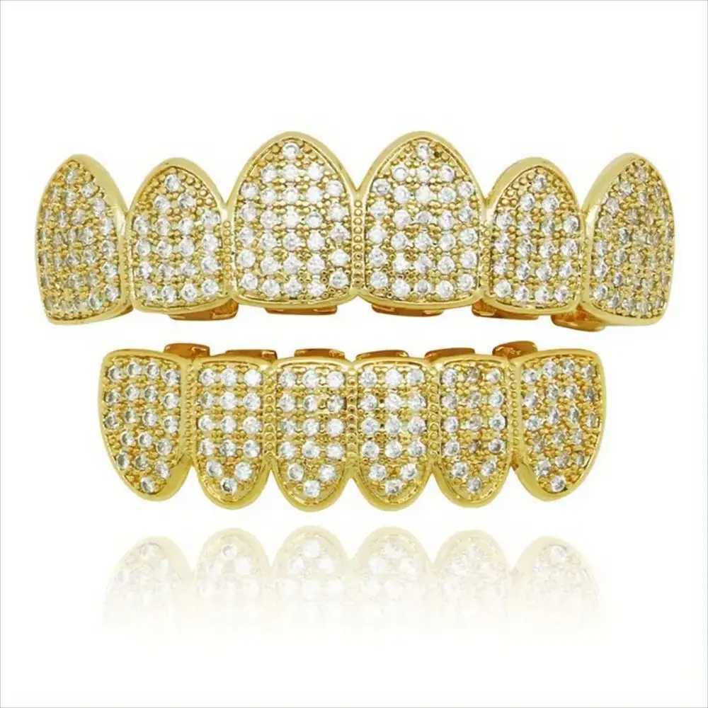 6/6 Teeth Grills Hip Hop 14K Gold Plated Tooth Cs Decor Braces Punk Cosplay Party Braces For Fashion Women Men JewelryXJ241225