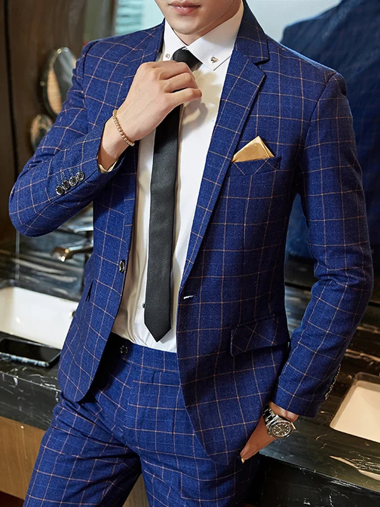 Blazer Vest Pants Groom Wedding Dress Stage Party Suit Three Piece Set and Two Mens casual business classic plaid suit 241225