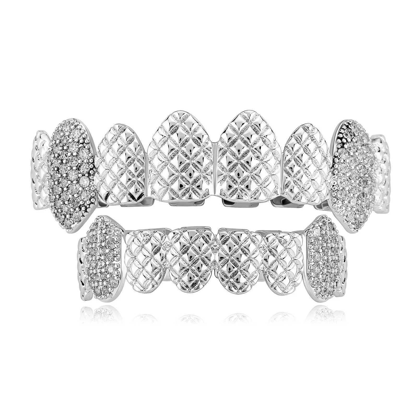 Hip Hop CZ Stones Teeth Grillz Cs Cubic Zircon d Out Micro Pave Top Bottom Charm Grills For Men Women JewelryXJ241225