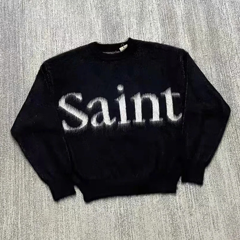 High Quality Beautiful SAINT Pullover Winter Fashion Casual Wash To Make Old Saint Crewneck Sweater Men Women Same Style 241225
