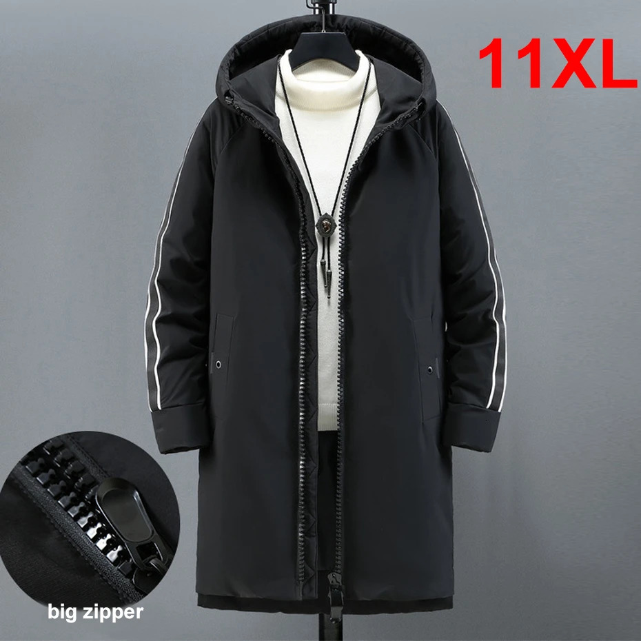 Black Long Parkas Men Winter Thick Warm Jacket 10XL 11XL Plus Size Coat Fashion Male Cargo Jackets Big 241225