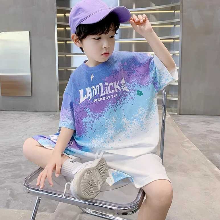 Clothing Sets Children Girls Boy Clothes Letter Gradient T-shirt and Shorts Set Kid Girl Graffiti Short Sleeve Top Bottom 2pcs Suit TracksuitY2412259N