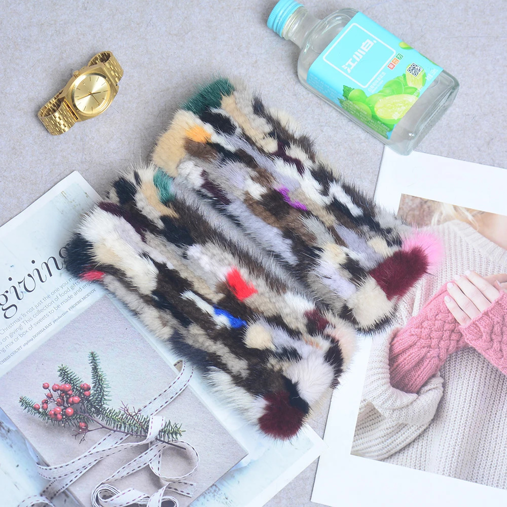 Top Quality Womens 100% Winter Warm Real Mink Fur Knitted Half Finger Gloves Girls Typing Mittens 241225