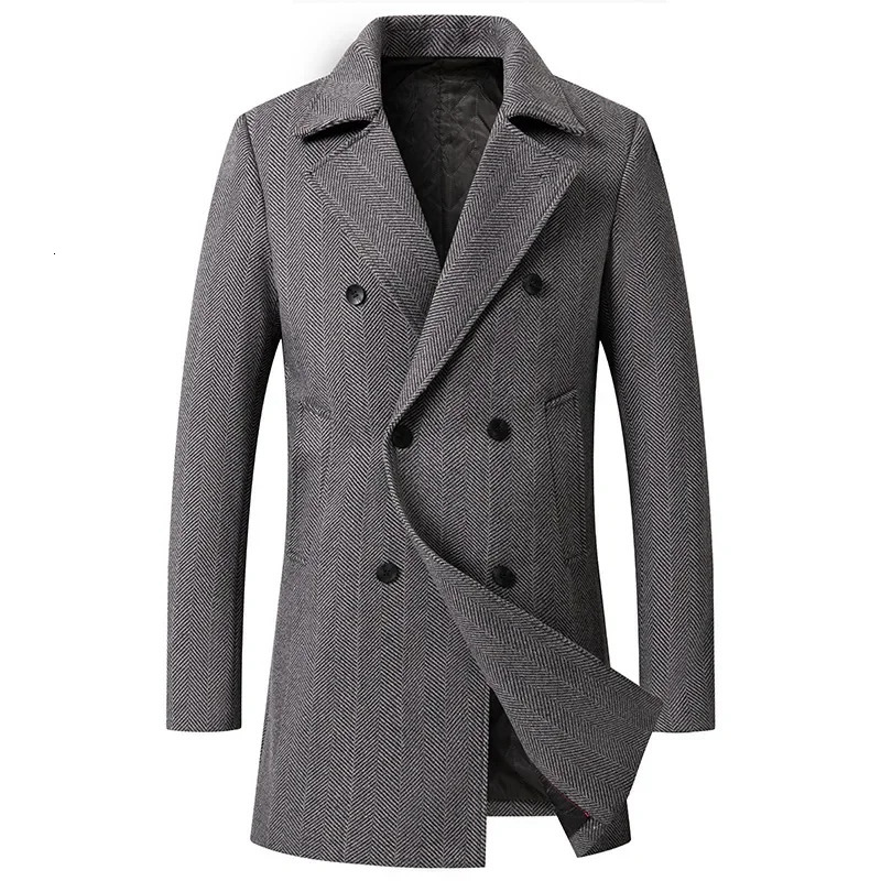Winter Men Double Breasted Business Casual Woolen Coats Cashmere Warm Trench Long Jackets High Quality Male Overcoats 241225