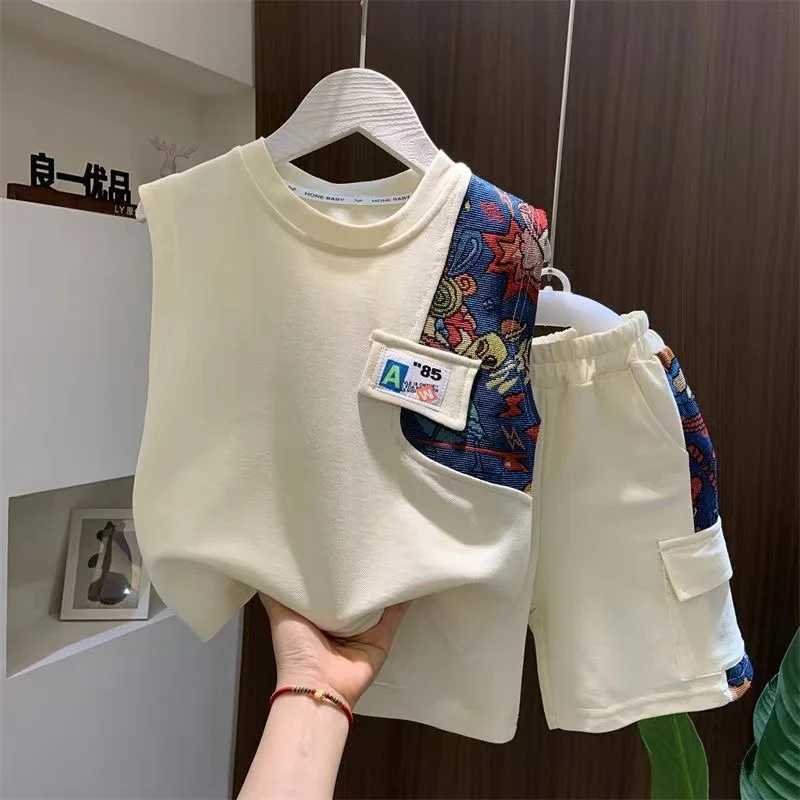 Clothing Sets Fashion sleeveless floral shirt+ket shorts 2-piece summer set New Korea 2024 boutique clothing baby and boy sportswearY241225WNGK