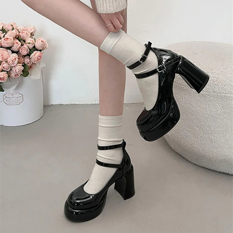 Mary Jane Pumps for Women Girls Fashion Wine Red Chunky Heel Wedding Dress Shoes Spring Pumps Classic Double Buckle Shoe 241225