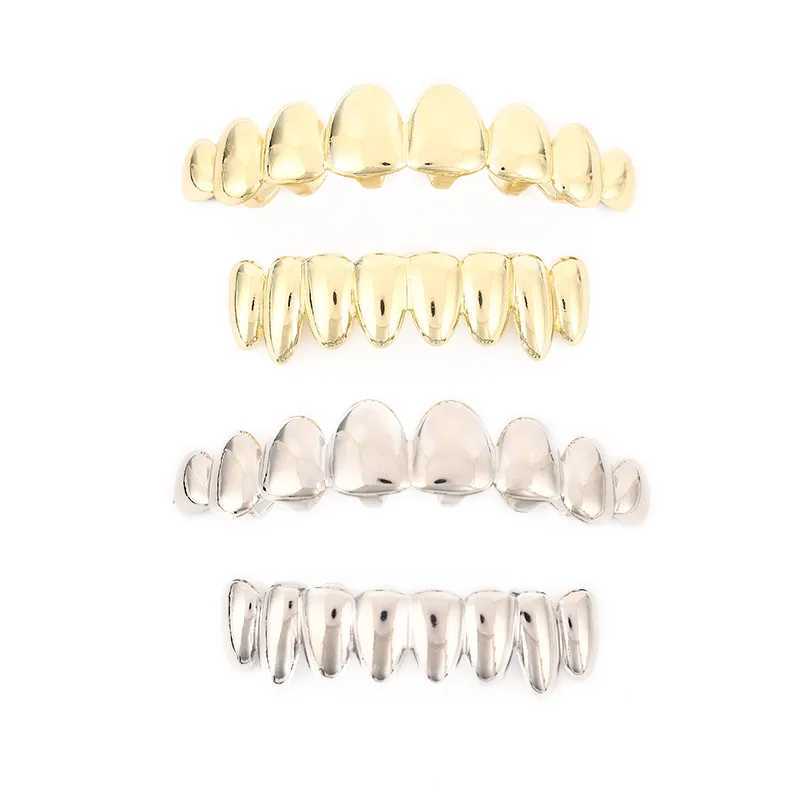Gold Silver Plated Irregular HIP HOP Teeth Grillz Top Bottom Grills Set With sile Real Shiny Vampire Tooth SetsXJ241225