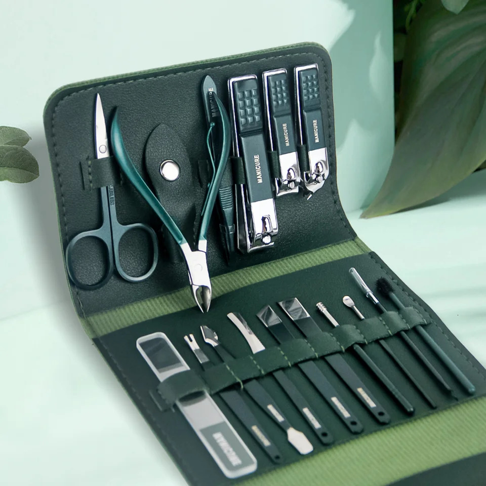 Stainless Steel Nail Clipper Set Grooming Tool Set With Portable Case Manicure Art Tool Green Nails Cut 241225