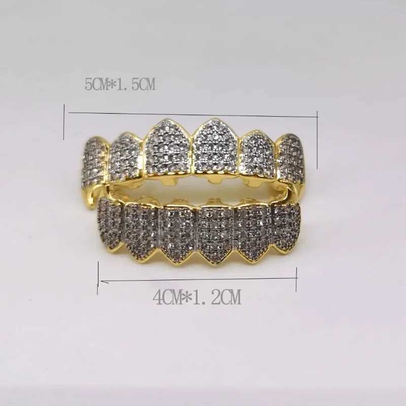 2Pcs/ Set Hip Hop Cubic Zirconia Teeth Grills Top Bottom Grills Dental Mouth Punk Tooth Cs Halloween Cosplay Rper JewelryXJ241225