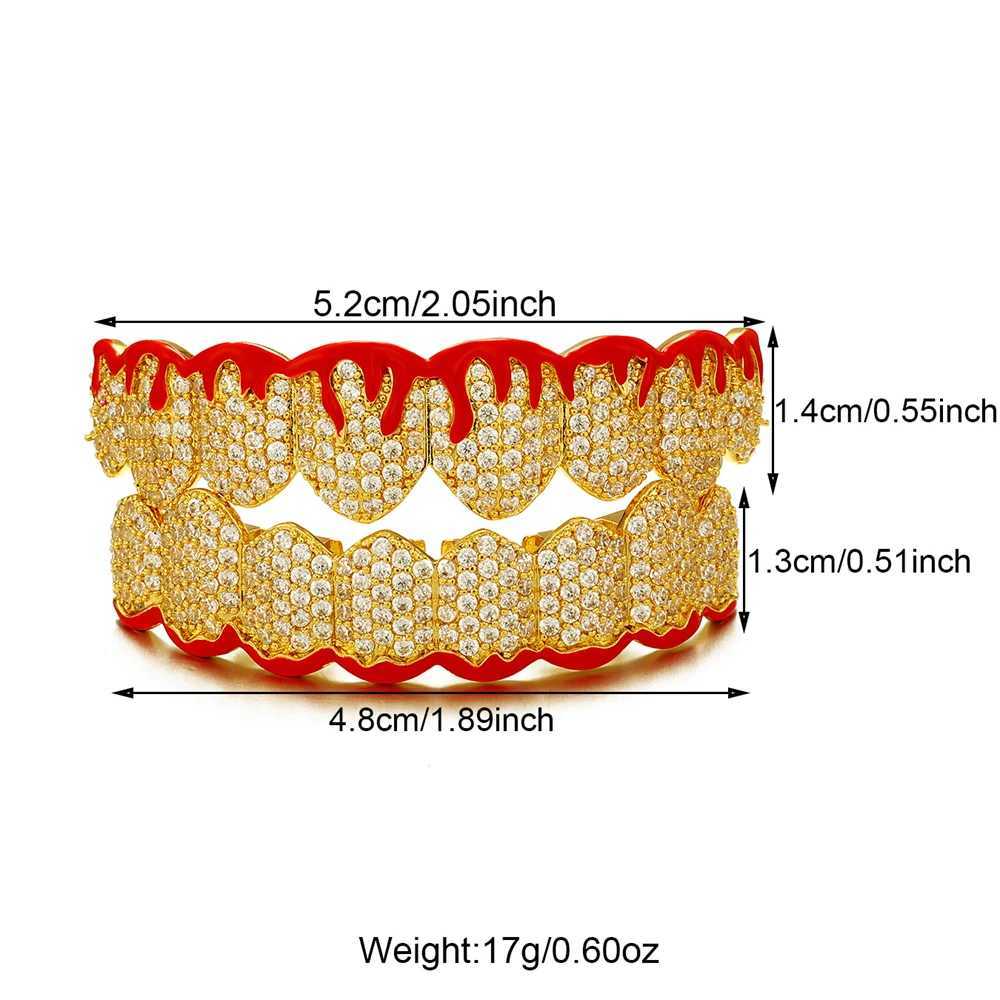 Red Drip Oil CZ Teeth Grillz Cs Cubic Zircon d Out Micro Pave Top Bottom Charm Grills For Men Women Jewelry Xmas GiftXJ241225