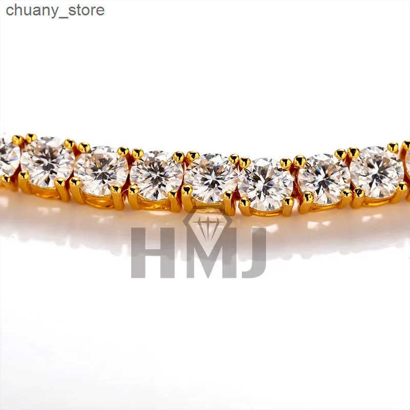 Chain HMJ Moissanite Tennis Original S925 Sterling Silver Plated 18k Yellow Gold With GRA s For Women ManChams F L240910