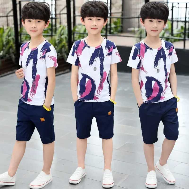 Clothing Sets Boys 2024 new summer set cotton boys clothing casual set childrens short sleeved shirt set 4 6 8 12 yearsY241225Z4GJ