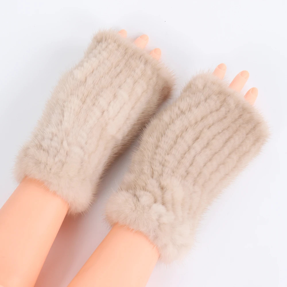 Women Gloves Real Knitted Mink Fur Fingerless Gloves Winter Mittens Strong Elasticity Real Fur Mittens For Ladies Cold Weather 241225