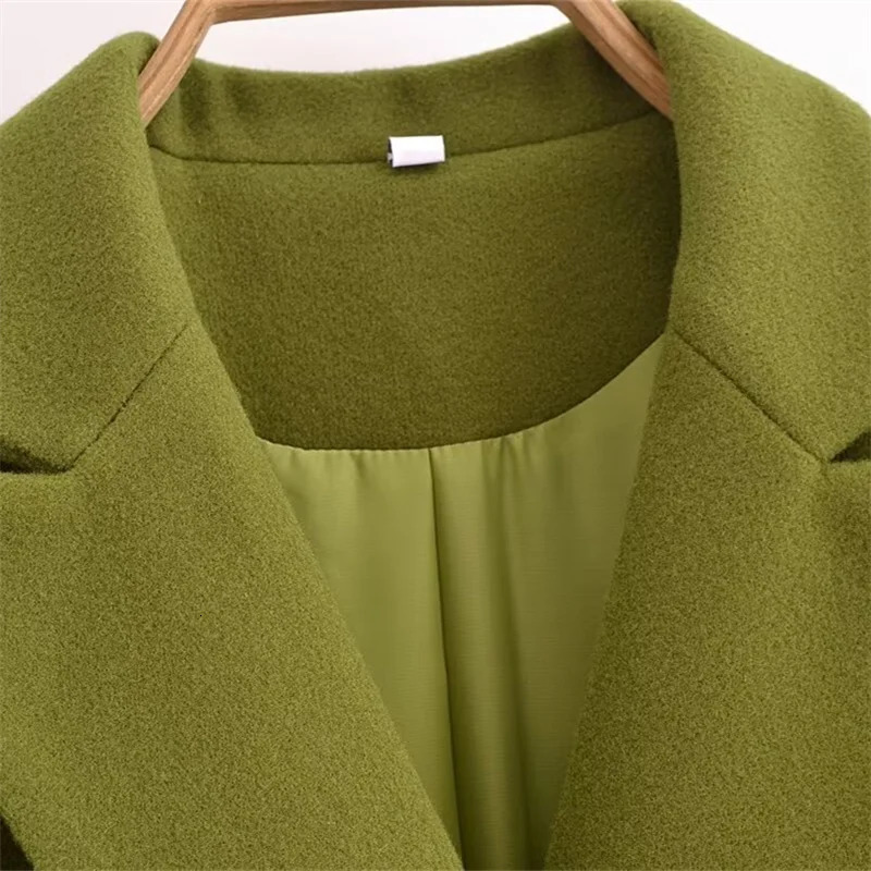 KEYANKETIAN 2024 Winter Womens Green Wool Coat Classic Fashion Double Breasted Flap Pockets Thick Long Outerwear Greatcoat 241225